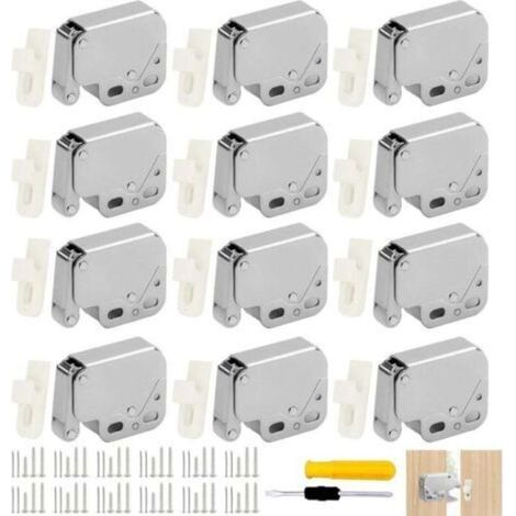 12pcs Spring Snaps, Stainless Steel, Mini Latch, Furniture Snap with Screws and Nails, Suitable for Cabinets, Wardrobes and Cabinet Doors (1/4)