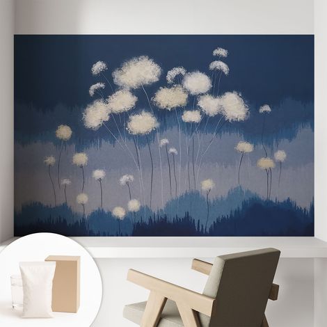 Papier peint intissé décoratif avec motifs pour salon et chambre a motif - Colle incluse gratuite Pissenlits blancs 104x70 cm (1/5)