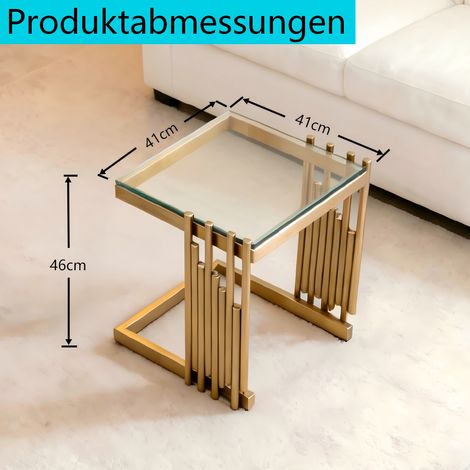 Table d’appoint carrée 41cm verre trempé transparent,cadre acier doré miroir. Modèle luxe pour salon,chambre et balcon.