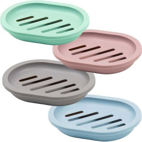 Lot de 4 porte-savon double étagère douche – Bac évacuation, rangement plastique – Salle bain (1/5)