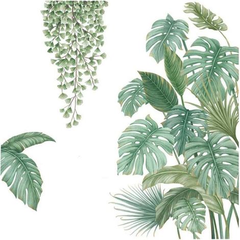 Sticker Mur Plante Verte - PVC Écologique Non Toxique - Taille Totale 100 x 80 cm - Pour Chambre Salon Bureau - Lot de 4 (1/5)