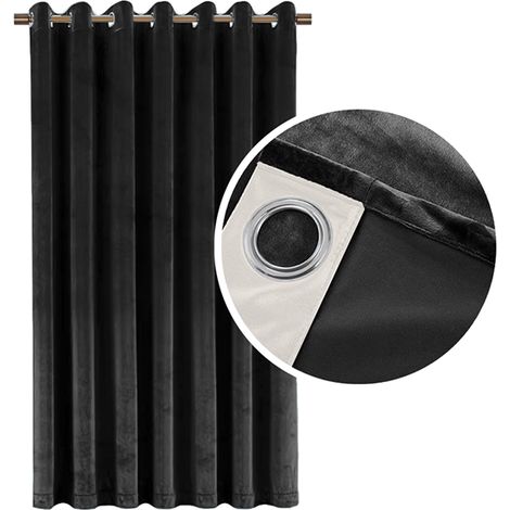 TENDA OSCURANTE IN VELLUTO SPESSO 90% con anelli e occhielli, NERA 140x250