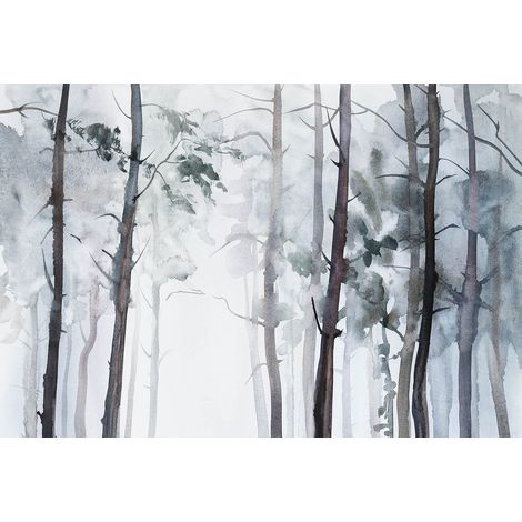 A.S. Creations – Papier peint panoramique aquarelle arbre – Tapisserie forêt grise et marron – Intissé pour cage d'escalier – 384 x 260 cm (8 pièces)