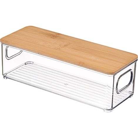 Bacs de rangement empilables avec couvercle en bambou - Panier de rangement pour comptoir de cuisine pour fruits, légumes (oignons, pommes de terre) - Bacs ouverts en acrylique pour une organisation o (1/5)