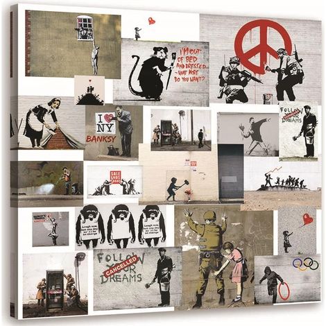Tableau sur toile, Banksy Mural - collection d'oeuvres Street Art - 40x40 (1/5)