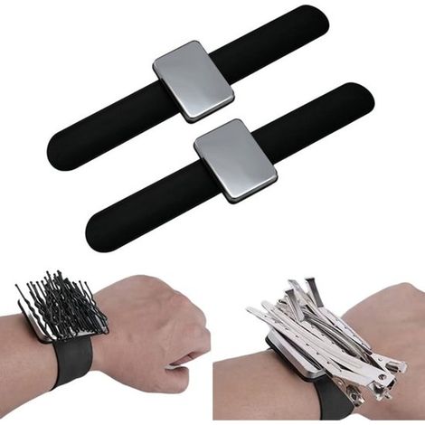 2 unidades, Pulsera magnética, Alfiletero magnético para costura, Sujeta fácilmente horquillas y pasadores metálicos, Negro, 24 x 5,5 cm (1/5)
