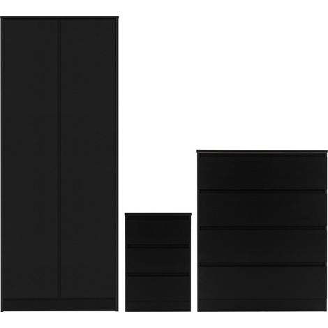 Malvern Trio 3 Piece Bedroom Furniture Set - L50.5 x W180 x H80 cm - Black