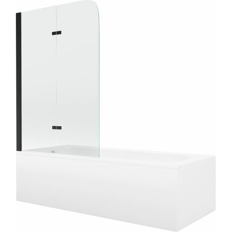 Mexen Vega rechteckige Wanne 180 x 80 cm mit Verkleidung und 2-flügeliger 100 cm Duschwand, transparent, schwarz - 550118080X90