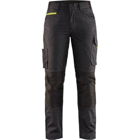 Pantaloni da lavoro per manutenzione stretch donna 7195 - Nero/Giallo fluorescente XS - FR(34) - SE(C32) - Standard (1/4)