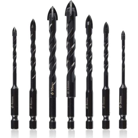 Kit de 7 Forets Hélicoïdaux en Carbure de Tungstène - Forets Maçonnerie 3-12mm, Idéals pour Béton, Pierre, Carreaux (1/5)