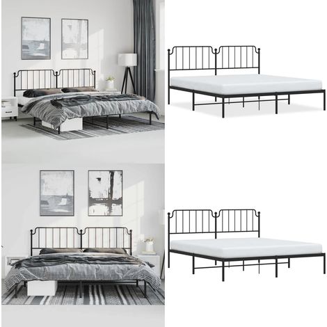 Cadre de lit métal sans matelas avec tête de lit noir 183x213cm - Cadre De Lit - Lit Double - Lit Metal - Lit Avec Têtedé Lit - Sommier - Home & Living (1/5)