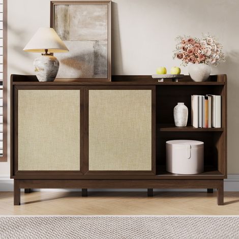Buffet et enfilade-portes coulissantes-double tiroir-rangement multifonctionnel salon salle manger-150x39,5x80cm (1/5)