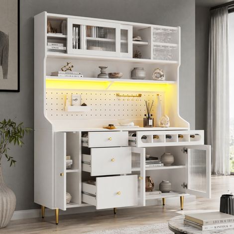 Hohes Sideboard mit LED, 145 x 39 x 171 cm, weiß HAVRYA (1/5)