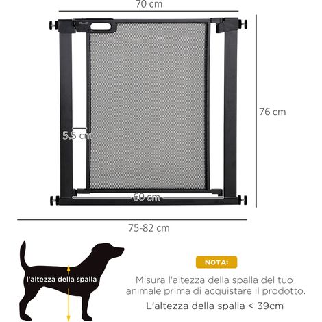 Portail à fermeture automatique de type poussoir, en acier et plastique ABS, 75-82 x 76 cm, noir. (1/5)