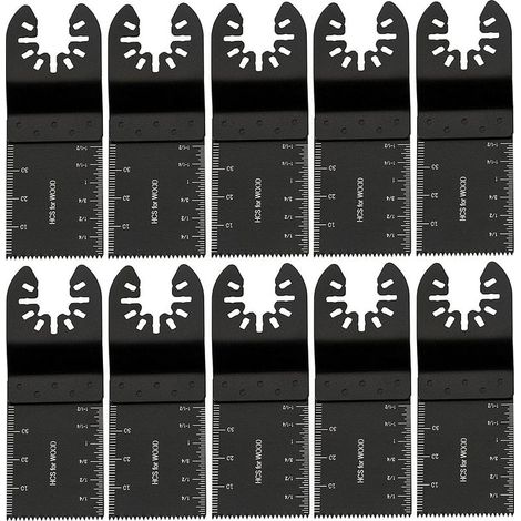 10 pcs 34mm Outil Multifonction Lames Lame Oscillante Outils en Acier au Carbone à Usages Multiples DIY pour Scier Couper Racler Façonner Polir et Enlever le Coulis (10 pcs) (1/5)