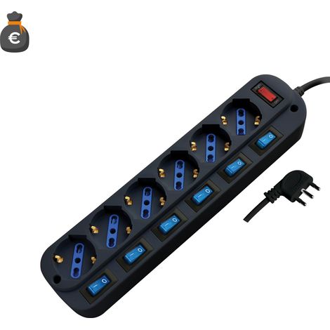 Multiprise Alcapower 6 Prises Schuko Interrupteur Principal 6 Interrupteurs Indépendants Câble 1,5m Protection Surcharge Noir Haute Qualité SEO (1/3)