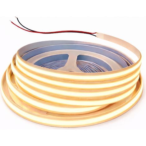 Sysled – Ruban LED COB 12V blanc chaud 5m – 480 LEDs/m – IP20 – Lumière homogène pour espaces décoratifs – Dimmable avec variateur