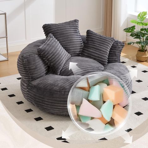 Pouf en velours côtelé – Un fauteuil lounge durable et confortable. Ce pouf est doté d'un dossier haut et de trois coussins d'assise, (1/5)