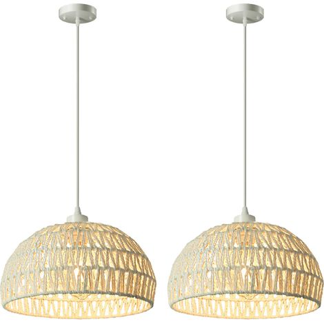 Lot de 2 lustres rustiques avec ampoule, suspension bohème, plafonnier, suspension, hauteur réglable, blanc, lumière chaude 3000 K (1/5)