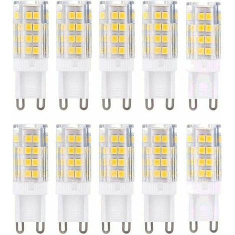 Lot de 10 ampoules LED G9, blanc chaud 3000 K 5 W équivalent à des ampoules halogènes 40 W 420 lumens non dimmables. (1/4)