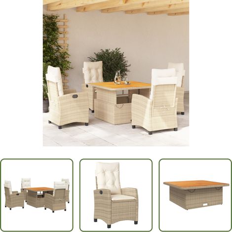 vidaXL Relaxsessel - 5-tlg. Garten-Essgruppe mit Kissen Beige Poly Rattan (1/5)