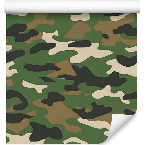 Papier peint camouflage militaire vert et olive pour salon et chambre 50x1000 cm (1/5)