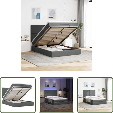 vidaXL LED-Beleuchtung - Ottoman-Bett mit Matratze & LEDs Dunkelgrau 140x200 cm Stoff (1/5)