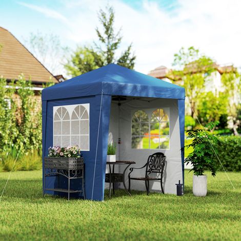 Faltbarer Gartenpavillon zum Aufklappen, höhenverstellbar, UV-Schutz 30+, 3 Seitenwände, dunkelblau
