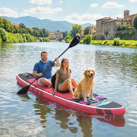 Bateau gonflable avec siège pagaie accessoires plastique/EVA bleu/rose 335x82x15 cm