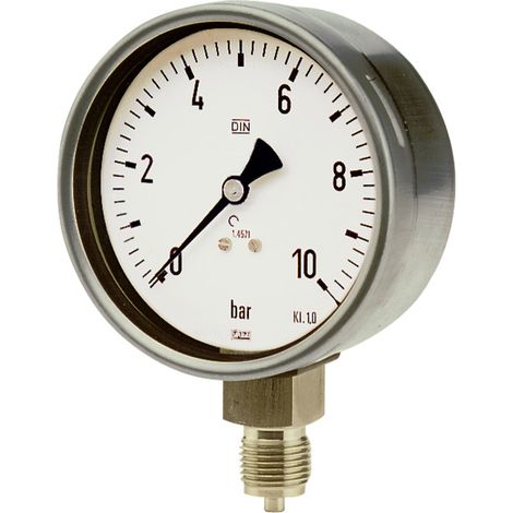 Riegler Manometer, CrNi-Stahl, G 1/2 radial unten, 0 - 16,0 bar, Ø 100 (1/2)