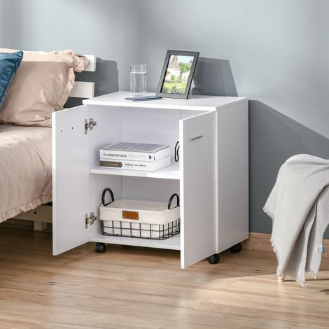 Meuble TV en bois à roulettes et 2 portes, meuble mobile, console avec tiroirs, 60 x 35 x 65 cm (1/5)