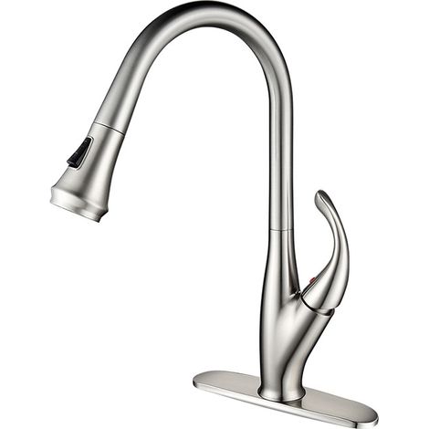 Grifo de cocina con rociador extraíble, 2 chorros, grifo mezclador para fregadero con rociador extraíble, caño giratorio de 360°, latón (1/5)