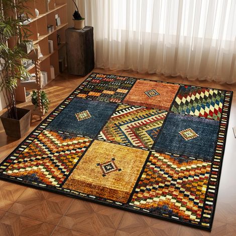 Small Rugs Tapis carré marocain à poils courts antidérapant lavable pour chambre à coucher, cuisine, salle de jeux, décoration d'intérieur, 80 x 80 cm (1/5)