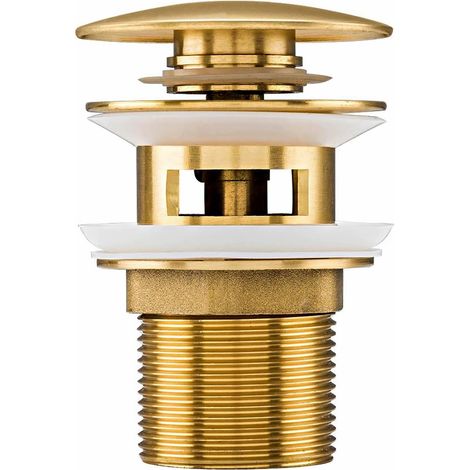 Universelles Pop-Up-Ventil für Waschbeckenabläufe, modernes Pop-Up-Ventil, Abflussventil mit Überlauf, Messing, Edelstahl, Gold (Überlauf)