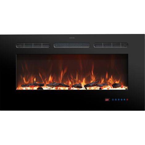Parrot Uncle 42 Zoll Elektrokamin, Wandmontage oder Einbau, 13 Flammenfarben, 169 Lichteffekte, 2 Heizstufen, LED-Flammeneffekt, Fernbedienung