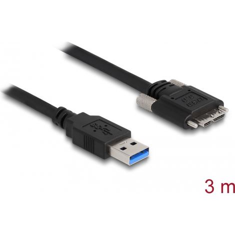 Delock Cable USB 3.0 Tipo A macho a Tipo Micro-B macho con tornillos 3 m