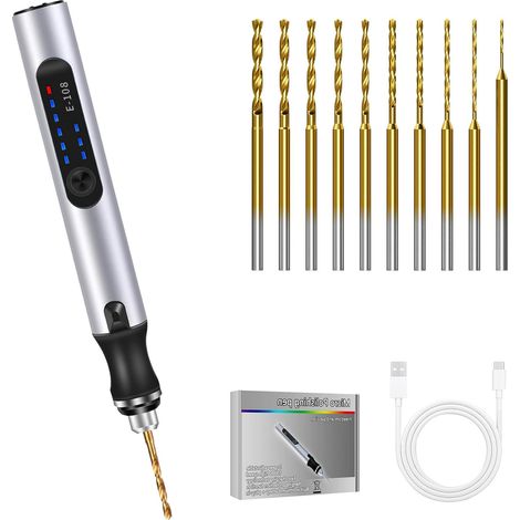 Mini Perceuse Électrique Manuelle, Perceuse Mini DIY Sans Fil à 3 Vitesses Rechargeable avec 10 Forets, Perceuse Manuelle pour Modélisme, Bois, Résine, Fabrication de Bijoux (1/5)