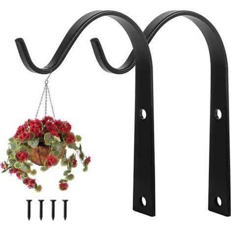 2 PièCes Suspension Mural Crochet Plante Crochet De Suspension En Fer Forgé Support Plante Mural Balcon Crochets De Suspension En MéTal De Jardin Avec Vis DéCor ExtéRieur Pour Balcon De Jardin - Noir (1/5)