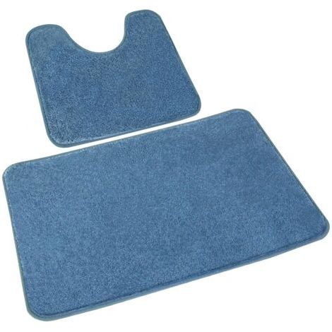 Pair Lot de 2 Tapis Salle de Bain, Tapis WC Contour et Tapis de Bain, Microfibre Antidérapants Lavable en Machine, 50 x 80 cm + 50 x 40 cm, Bleu