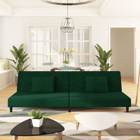 Schlafsofa 2-Sitzer mit 2 Kissen Dunkelgrün Samt vidaXL (1/5)
