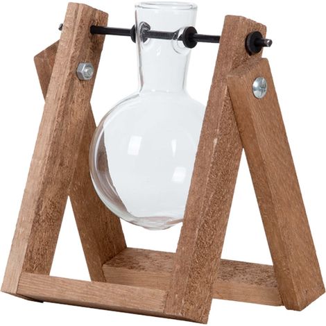 Station de Bouturage avec 1 Vase en Verre et Support en Bois pour Plantes - 13,6 x 6,5 x 14,5 cm - PANGIVO (1/2)