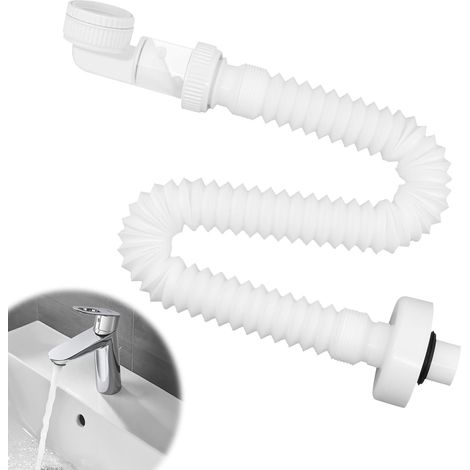 Flexible Siphon Lavabo 1/4", Tuyau de Vidange Remplaçable, Tuyau de Vidange des Eaux Usées avec Serrure D'odeur, Evacuation Lavabo pour Cuisine, Salle de Bain, Machine à Laver (Blanc) (1/5)