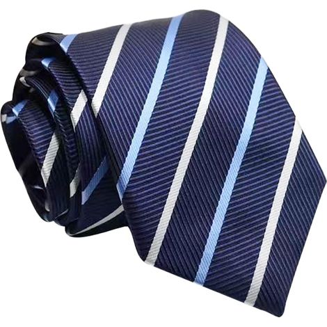 Herrenkrawatte 8 cm - 1 Stück - Polyesterseide - Blau-weiß gestreiftes Muster - Büro und Hochzeit - 145 x 8 cm (1/5)