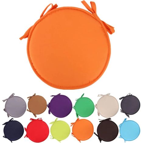 Coussins de chaise ronds colorés pour intérieur/extérieur, pour jardin, terrasse et maison - Diamètre 30 cm/38 cm, housse de coussin ronde pour mobilier de jardin, couleur orange. (1/5)