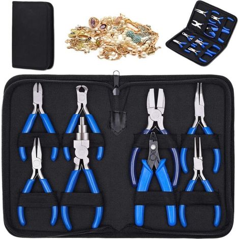 Ensemble de pinces pour la fabrication bijoux, outils bijouterie en acier à haute teneur carbone avec sac rangement fermeture éclair 8 pièces - (1/3)