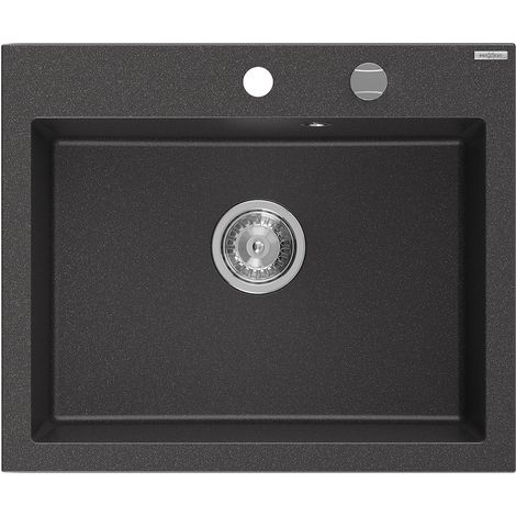 Mexen Elix fregadero de cocina de granito 1-componente 600 x 500 mm, negro moteado, sifón cromo - 6525601005-76