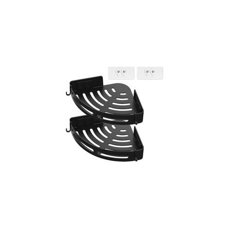 Scaffale da doccia ad angolo senza foratura, supporto adesivo antiruggine con 2 ganci per bagno, 2 pezzi nero (ABS resistente, installazione facile) (1/5)