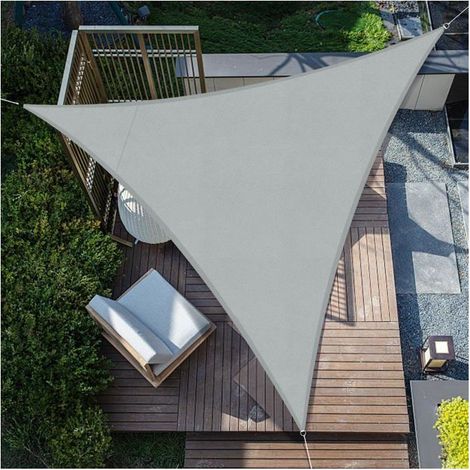 Voile d'ombrage triangulaire 3,6x3,6x3,6m imperméable, protection UV pour patio, jardin, terrasse, extérieur, gris clair. (1/5)