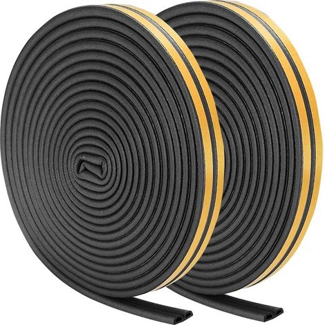 Bande d’étanchéité auto-adhésive pour porte et fenêtre – mousse noire D, 12 m × 2 mm, coupe-vent et insonorisante (1/5)