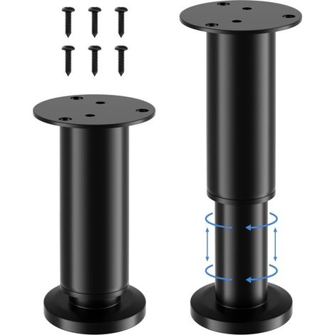 Ikodm – Pieds de meuble réglables en acier inoxydable – Hauteur ajustable 12 à 18 cm – Lot de 4 avec 16 vis – Pour sols inégaux (1/5)